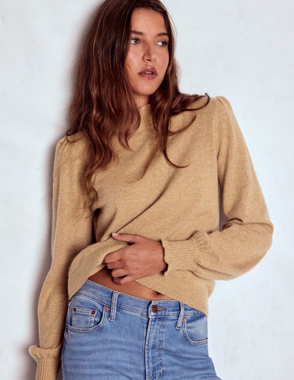 Frill Trim Cashmere Jumper-Camel Melange-1