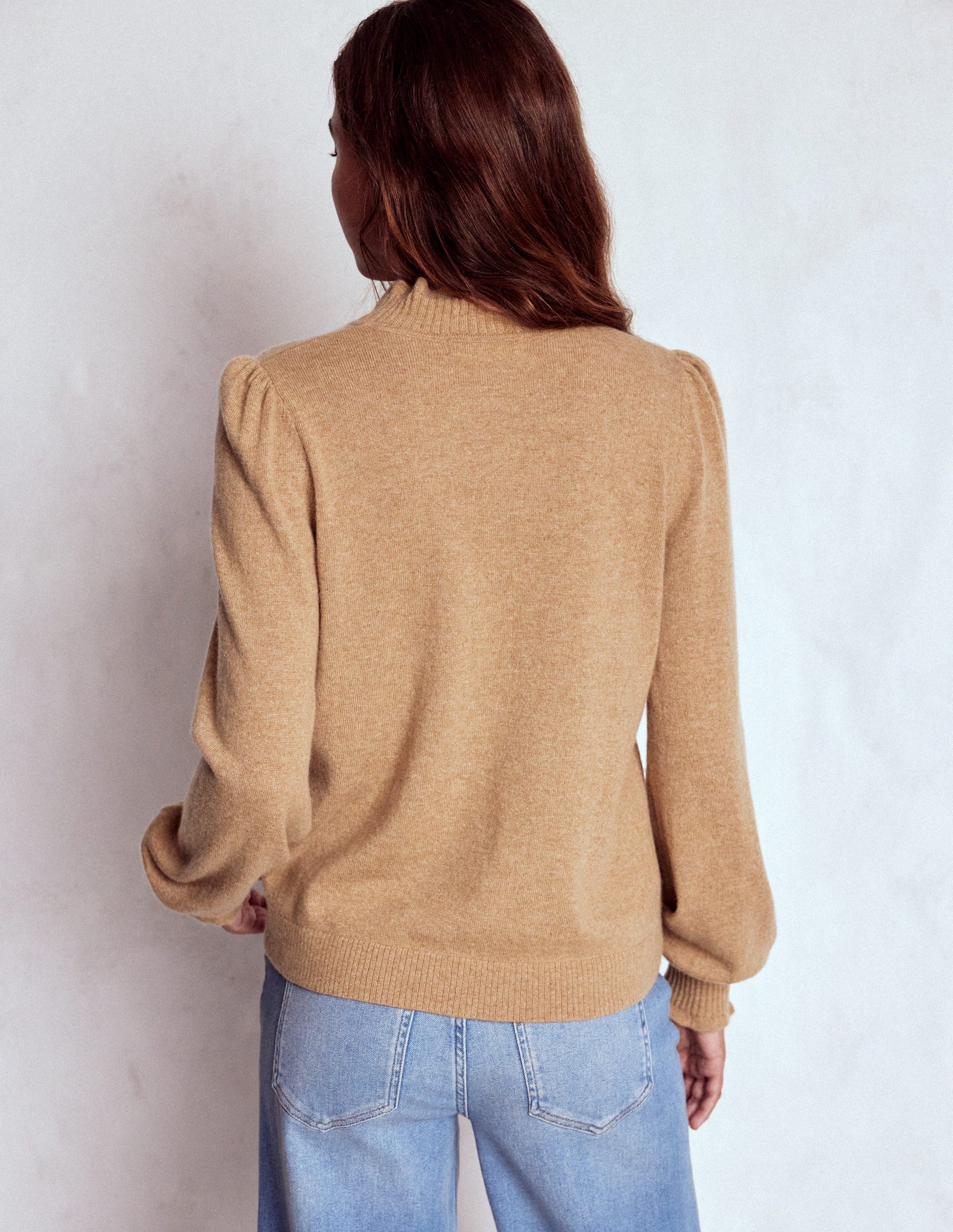 Frill Trim Cashmere Jumper-Camel Melange-3