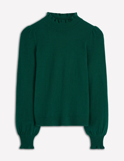 Frill Trim Cashmere Jumper-Mallard Blue-6