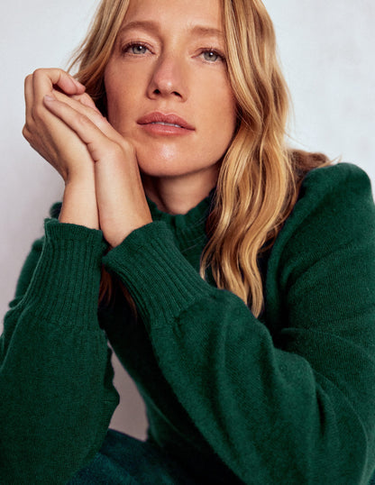 Frill Trim Cashmere Jumper-Mallard Blue-1