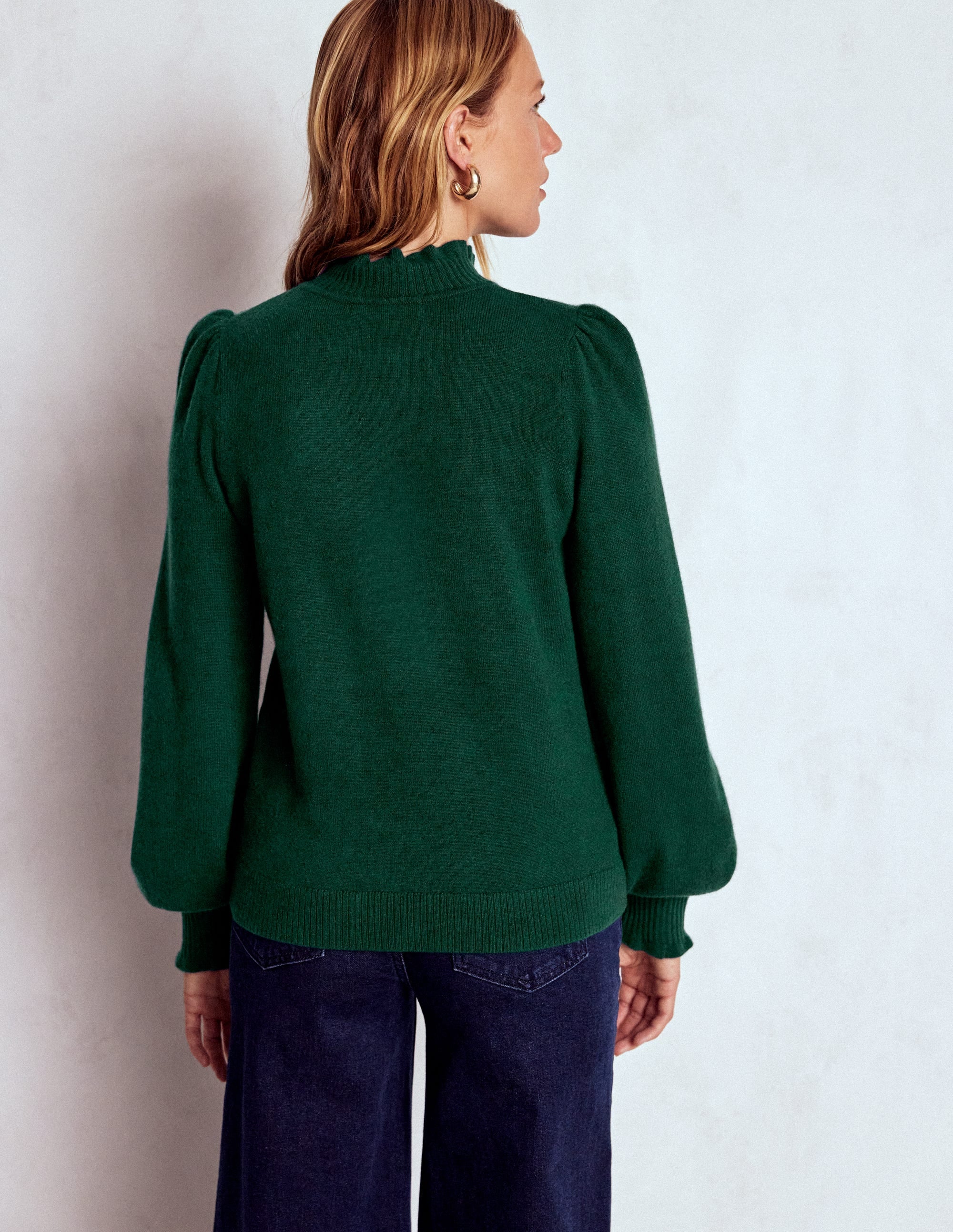 Frill Trim Cashmere Jumper-Mallard Blue - Image 3