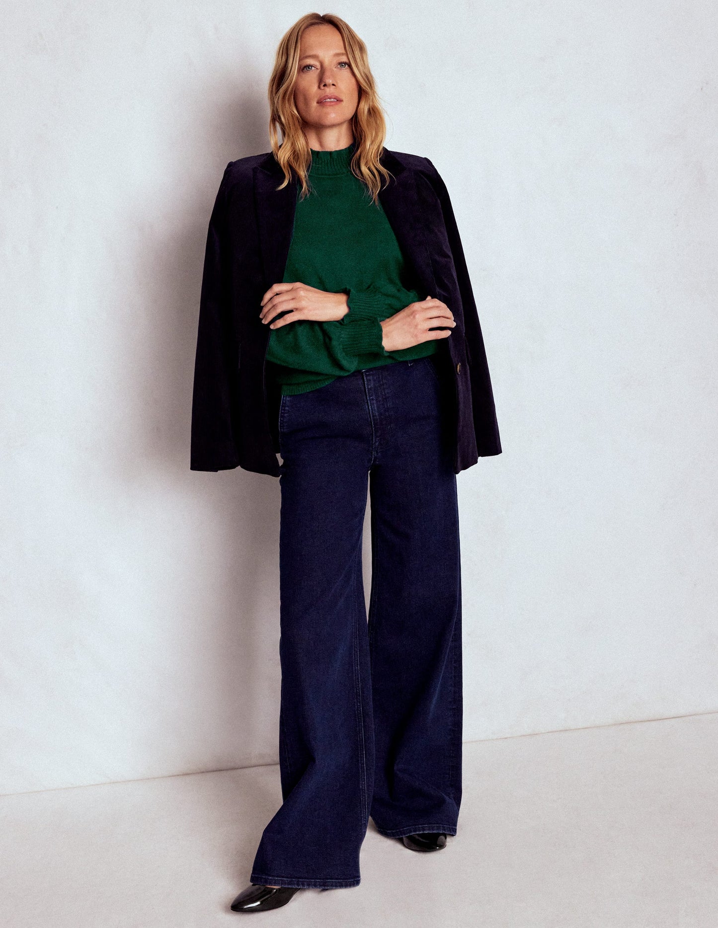 Frill Trim Cashmere Jumper-Mallard Blue