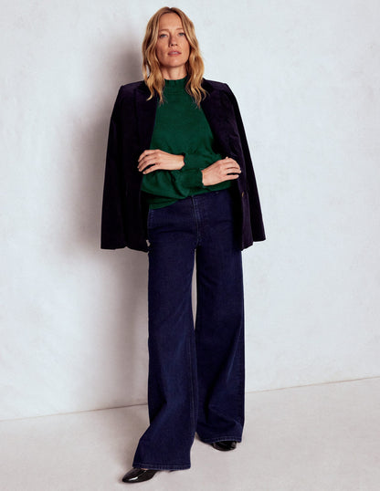 Frill Trim Cashmere Jumper-Mallard Blue-4