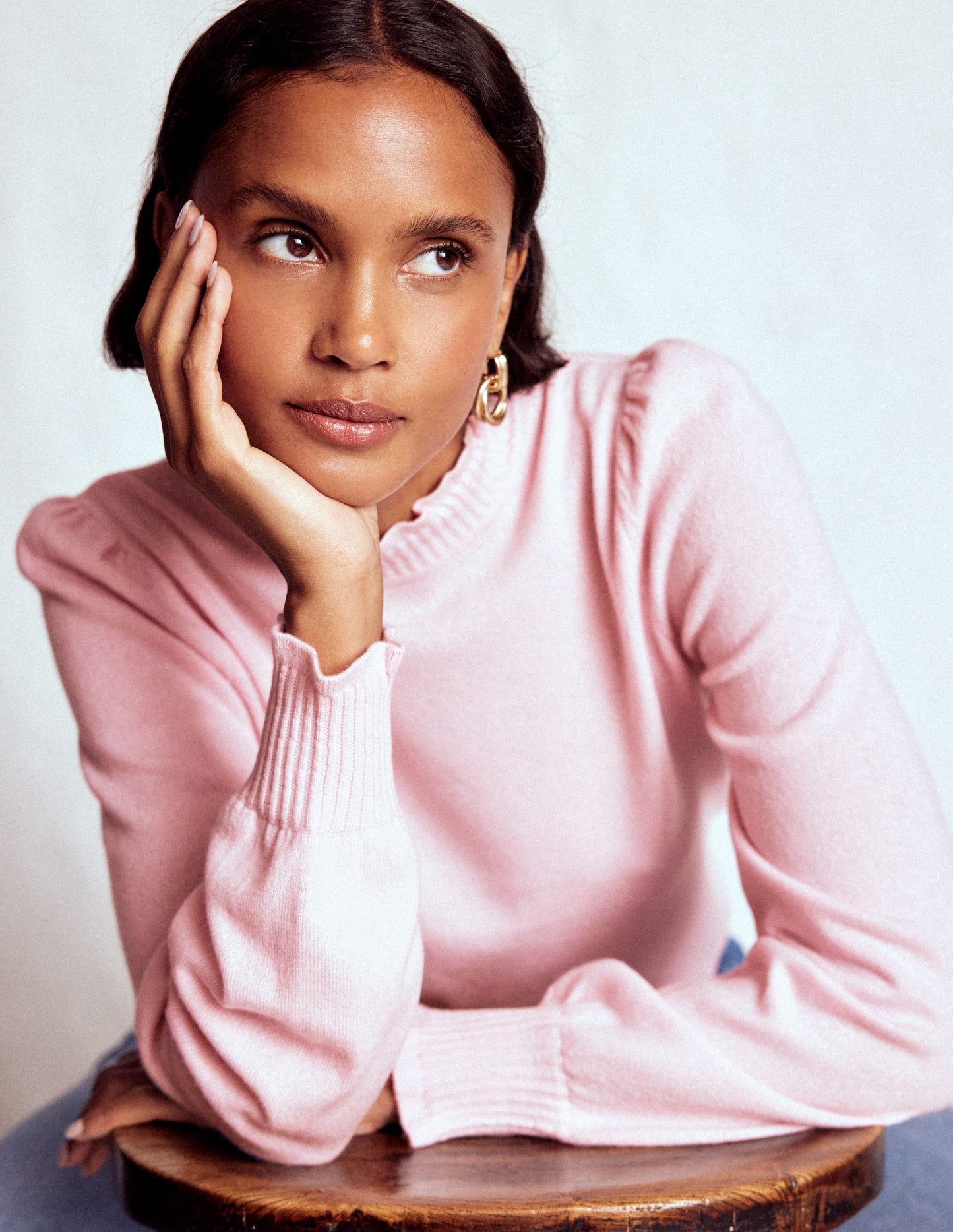 Frill Trim Cashmere Jumper-Chalk Pink