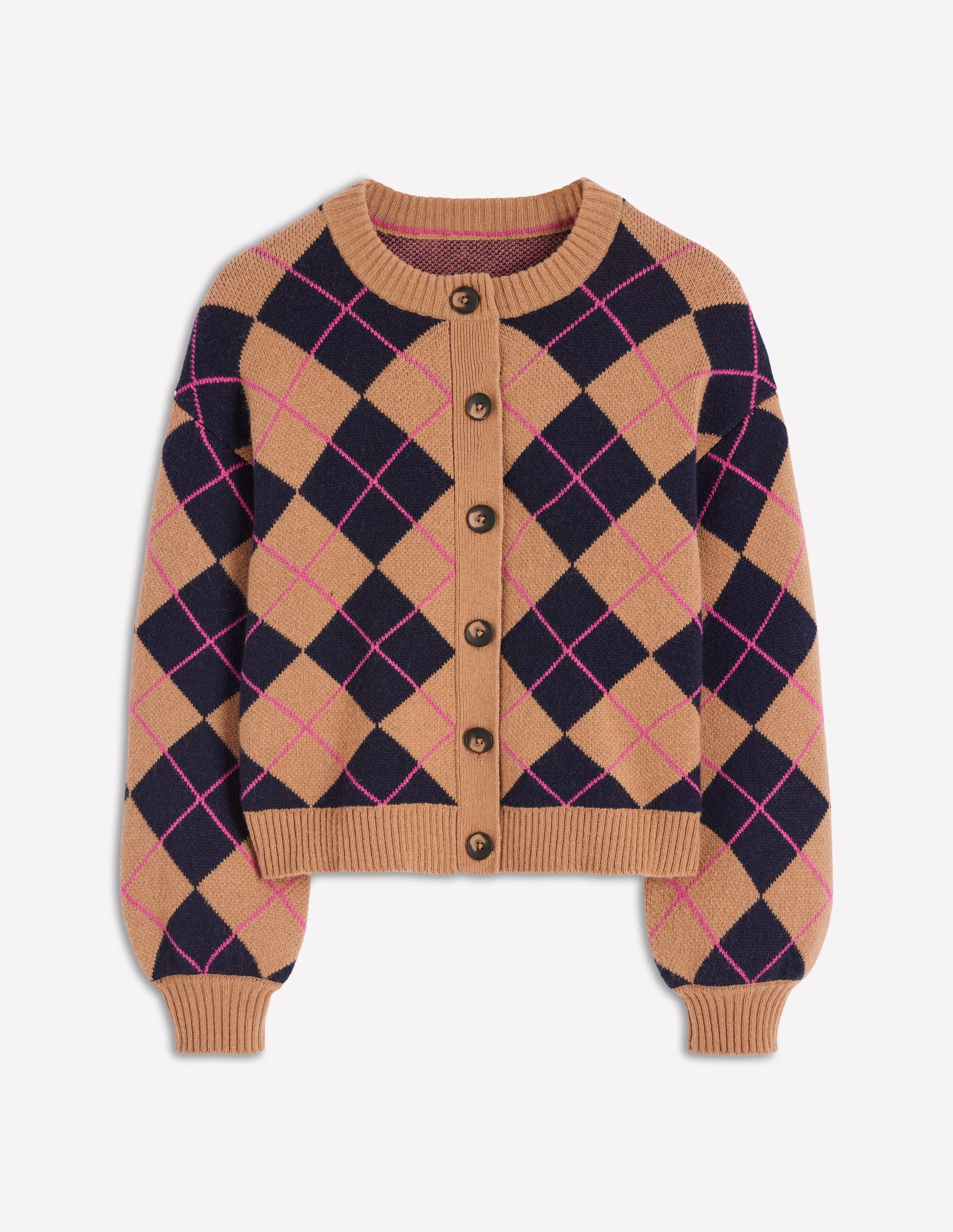 Abi Jacquard Cardigan-Camel, Navy Argyle Boden UK