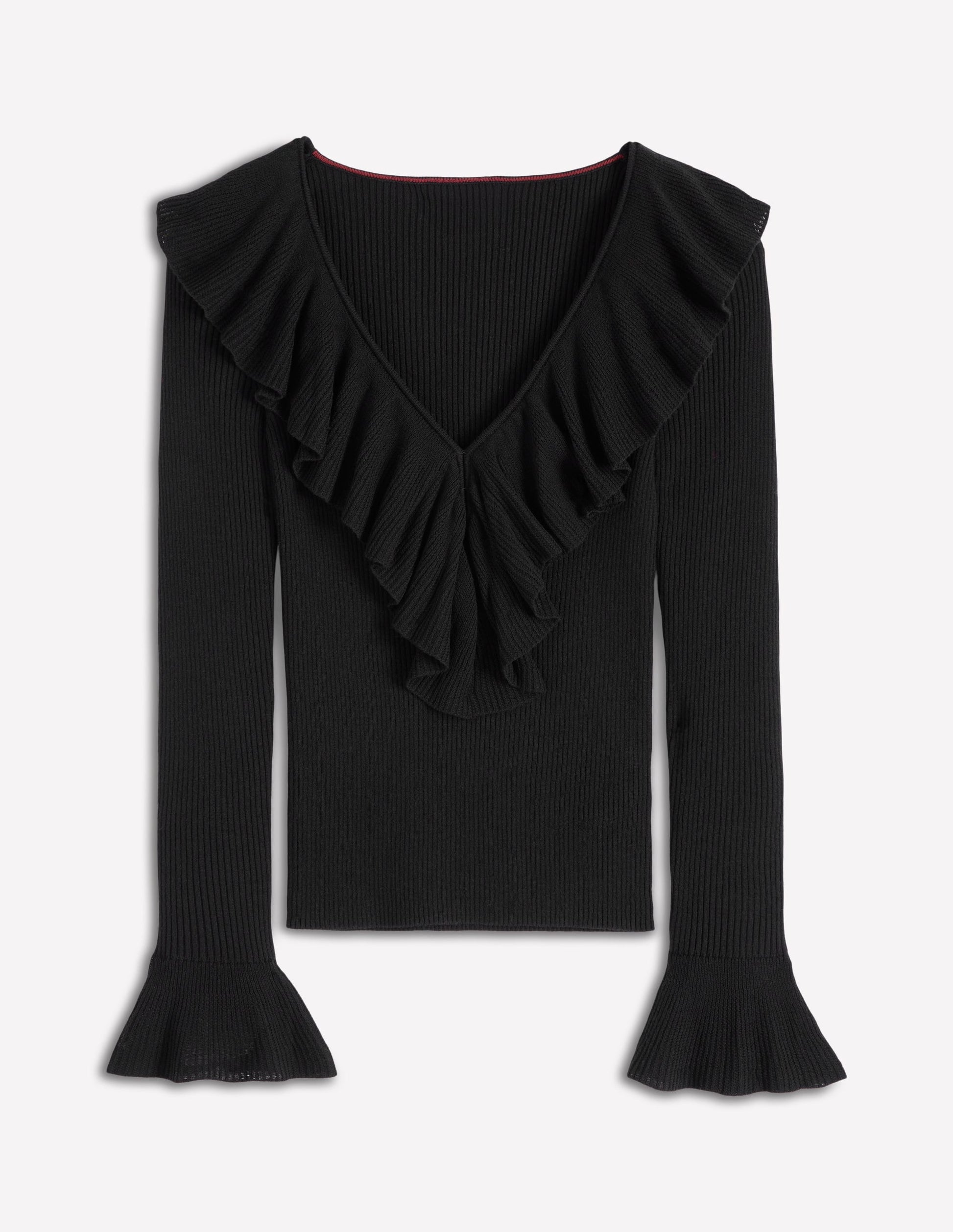Ruffled Rib Henley Jumper-Black-5