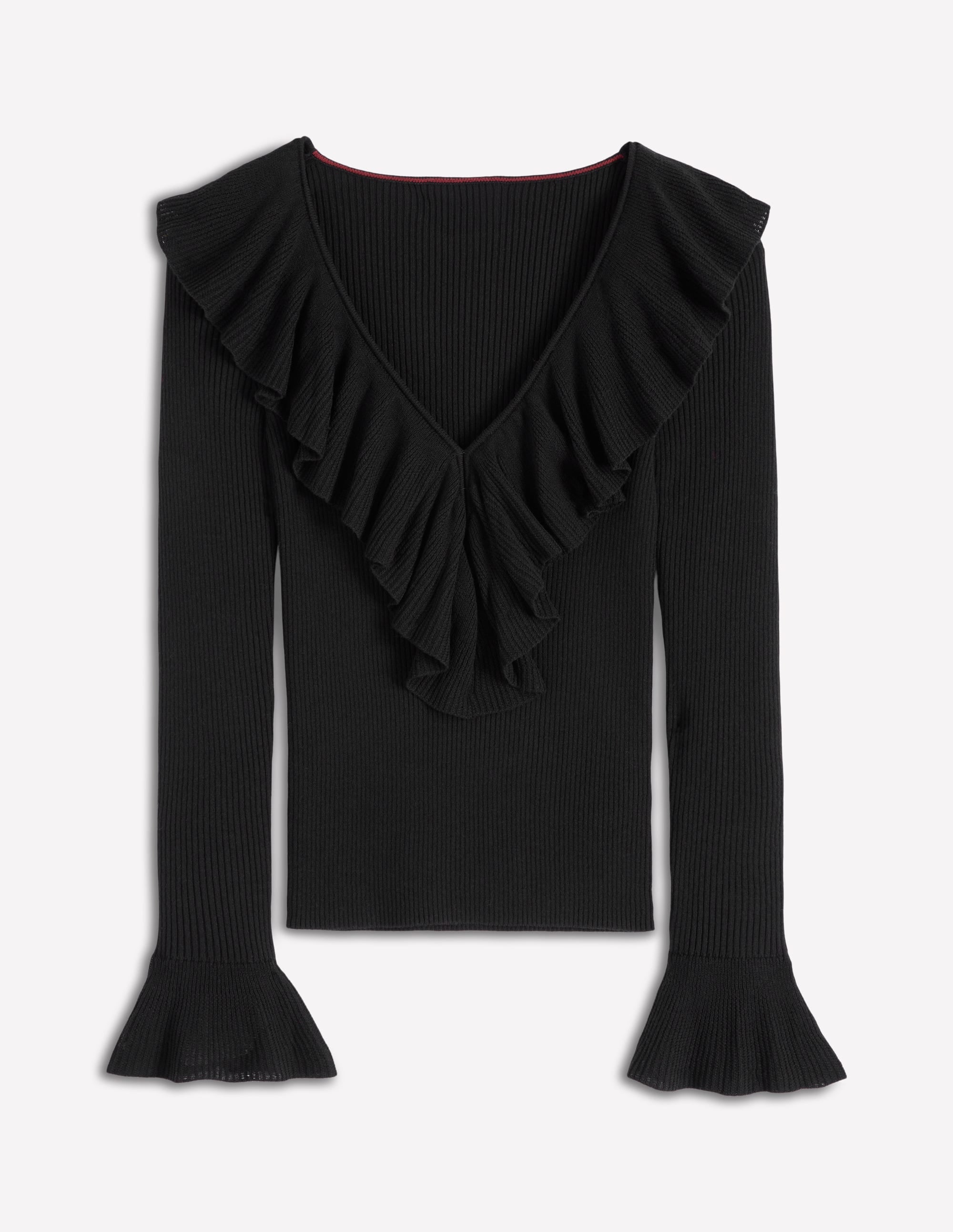 Ruffled Rib Henley Jumper-Black - Image 5