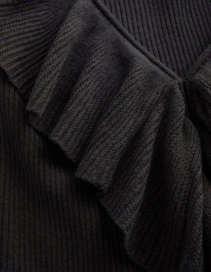 Ruffled Rib Henley Jumper-Black-6