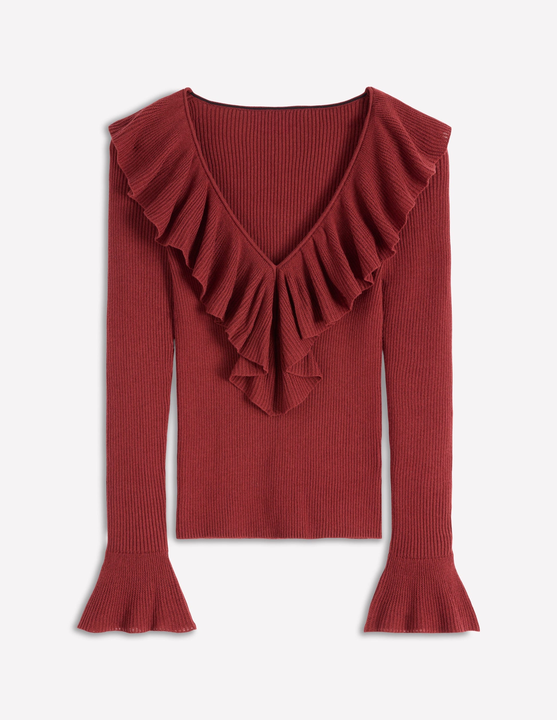 Ruffled Rib Henley Jumper-Chestnut-6
