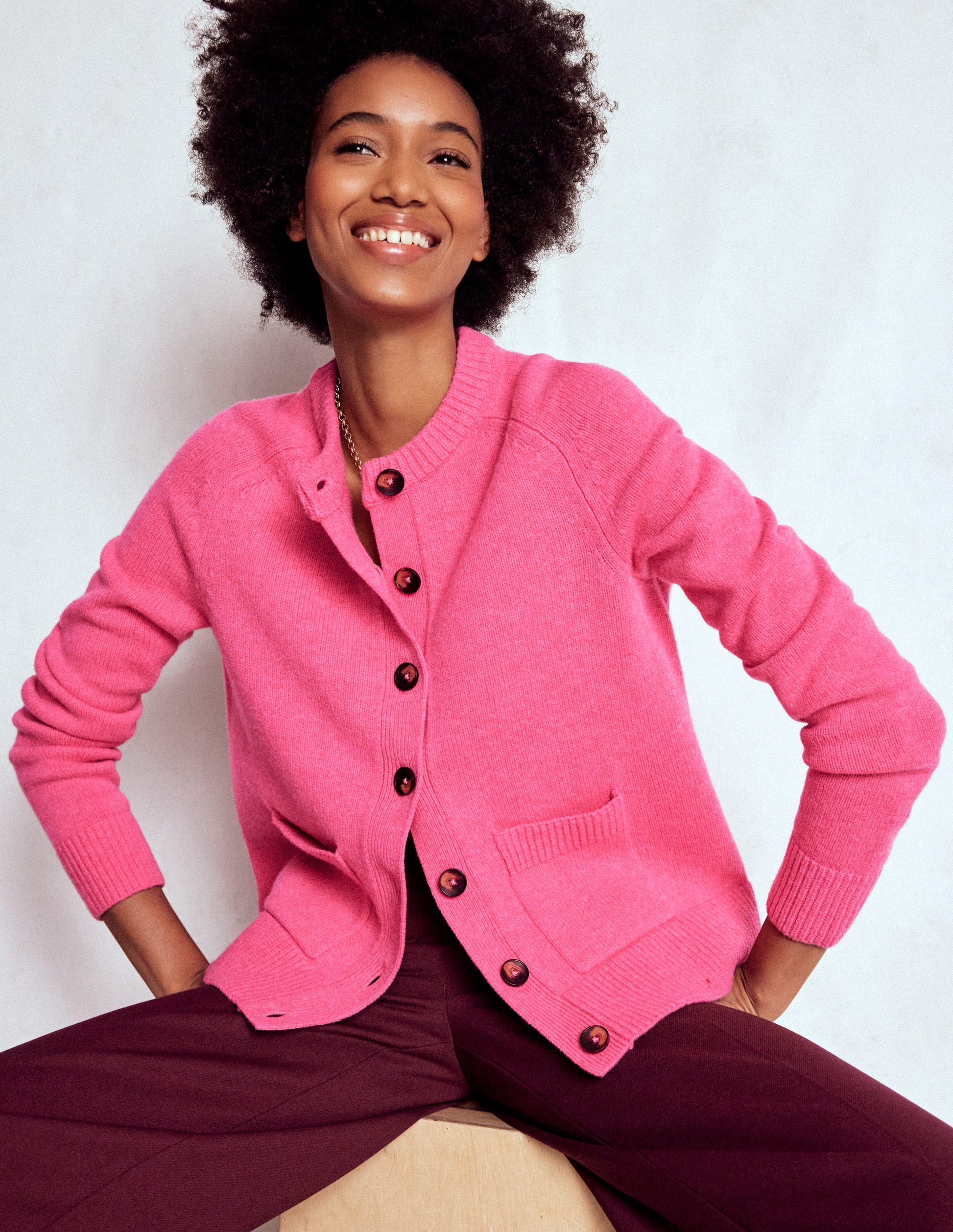 Marion Merino Cardigan-Rose Pink Boden UK - Main Image