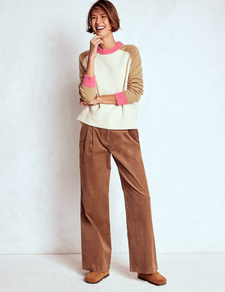 Marion Merino Jumper-Warm Ivory, Colourblock