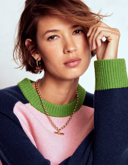 Marion Merino Jumper-French Pink, Navy Colour Block-2