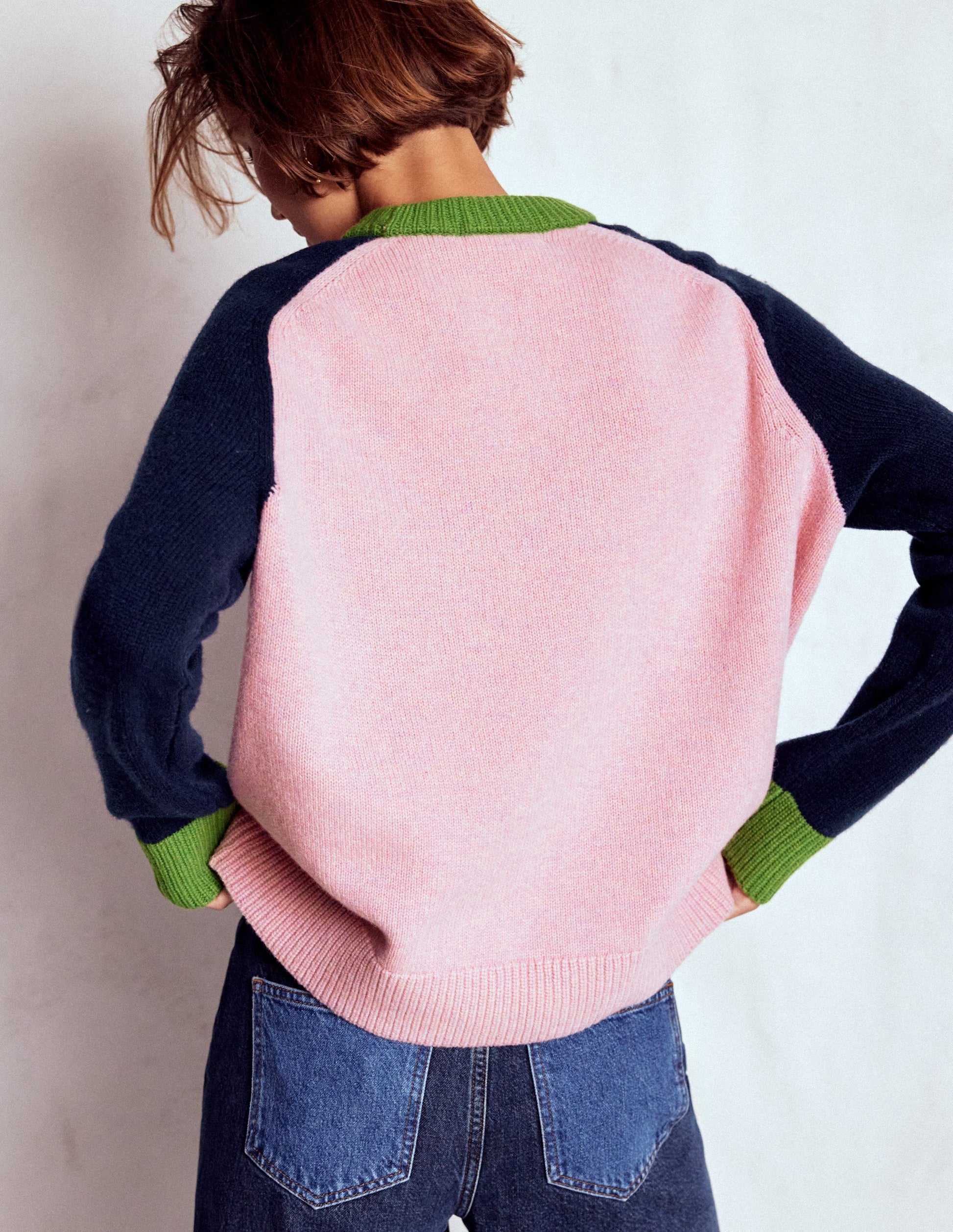 Marion Merino Jumper-French Pink, Navy Colour Block-3