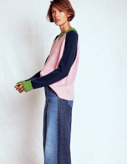 Marion Merino Jumper-French Pink, Navy Colour Block-4