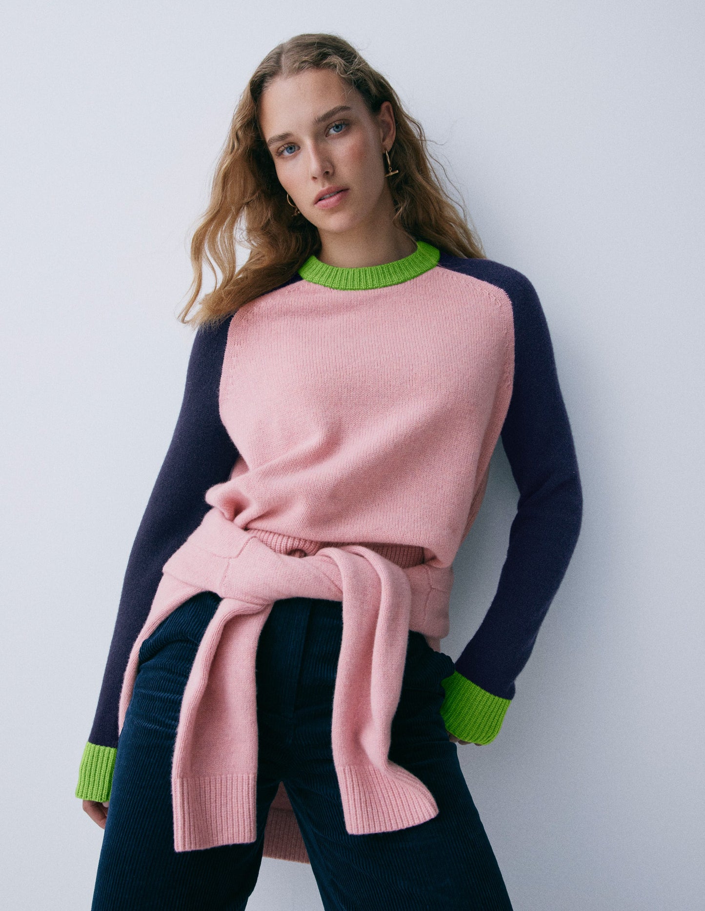 Marion Merino Jumper-French Pink, Navy Colour Block
