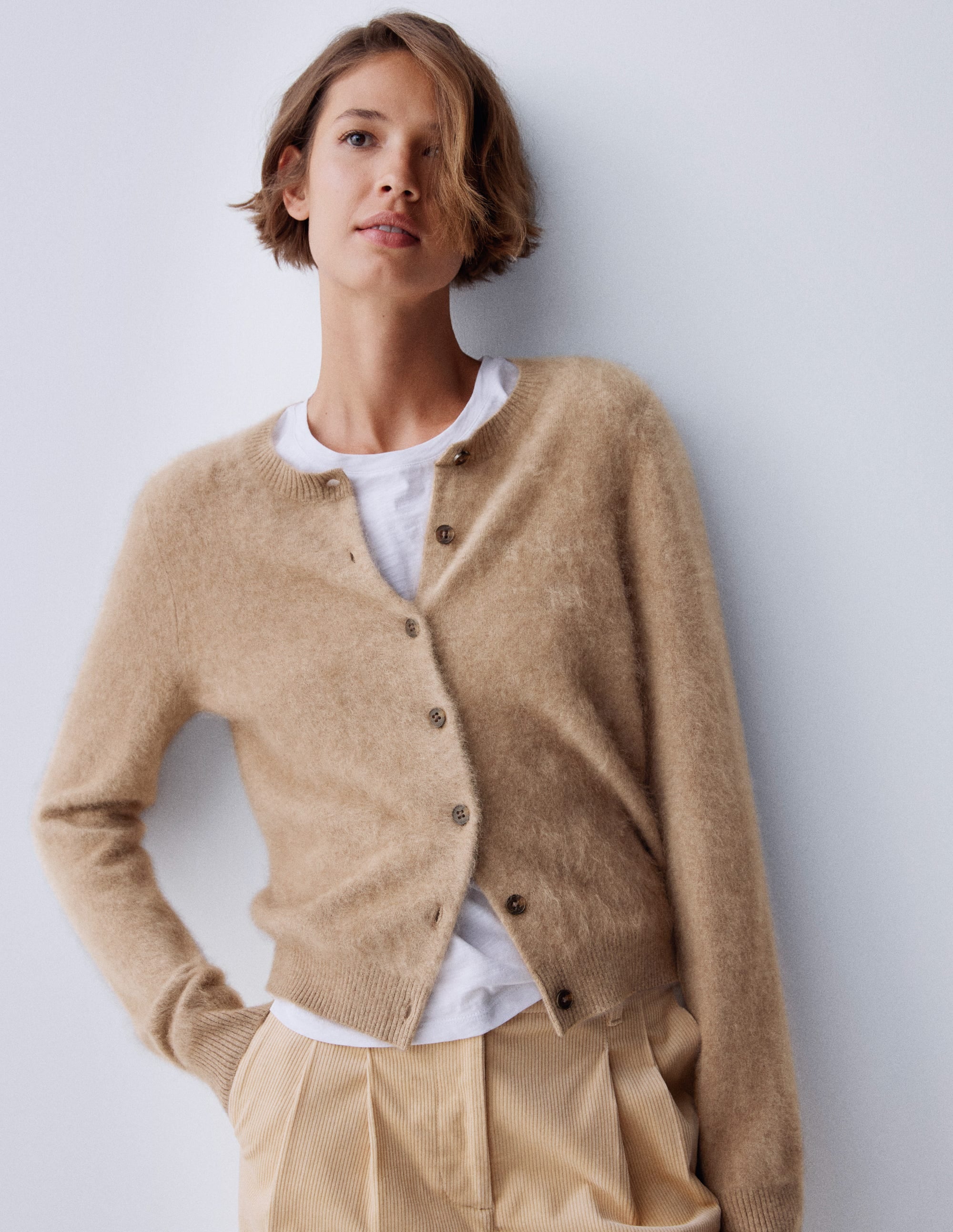 Kat Brushed Cashmere Cardigan-Dark Mink Melange - Image 6