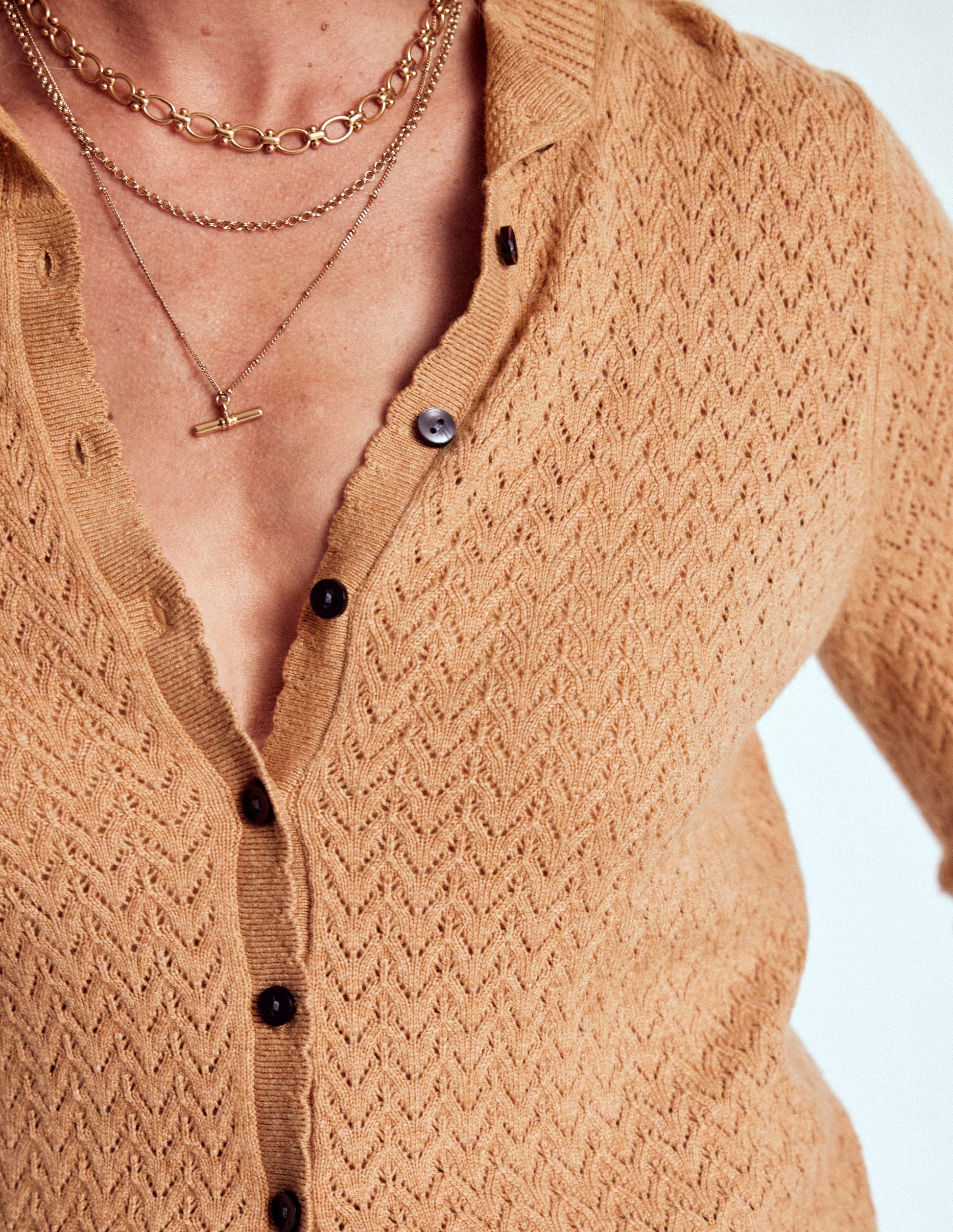 Diane Pointelle Cardigan-Camel Melange-2