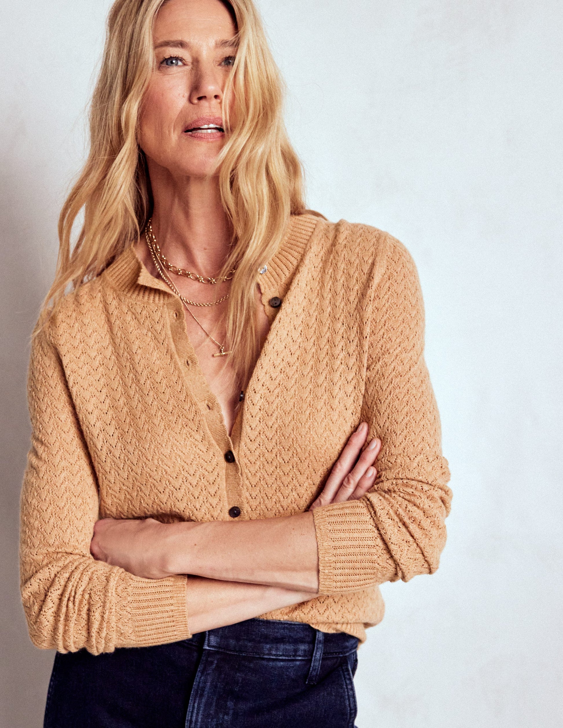 Diane Pointelle Cardigan-Camel Melange-4