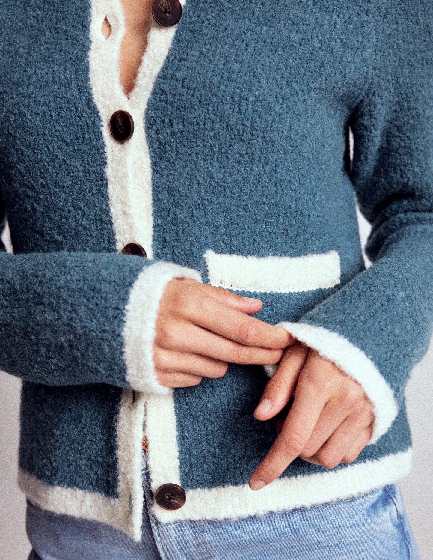 Holly Boucle Knitted Jacket-Denim Blue Boucle