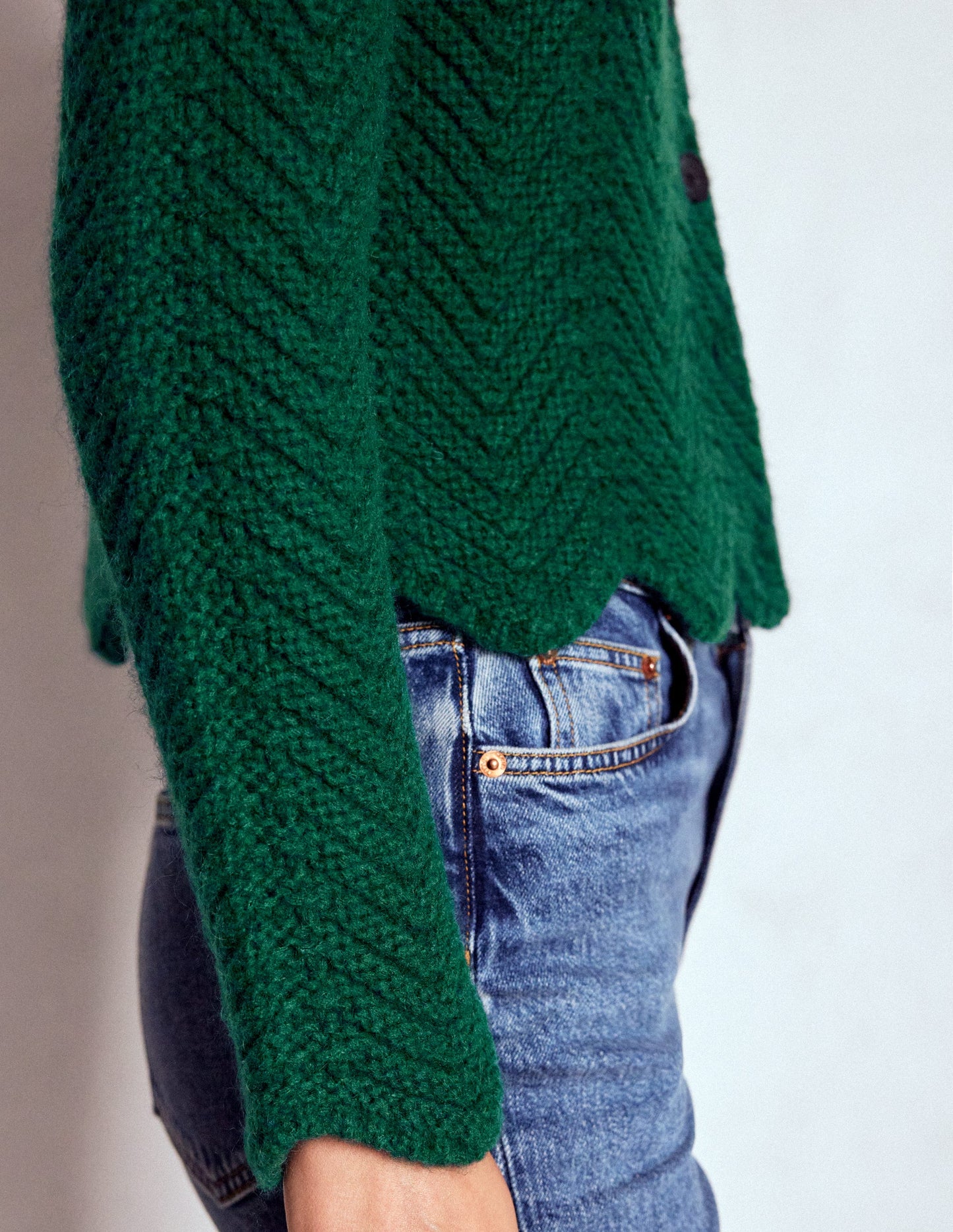 Chunky Chevron Knitted Jacket-Emerald Night