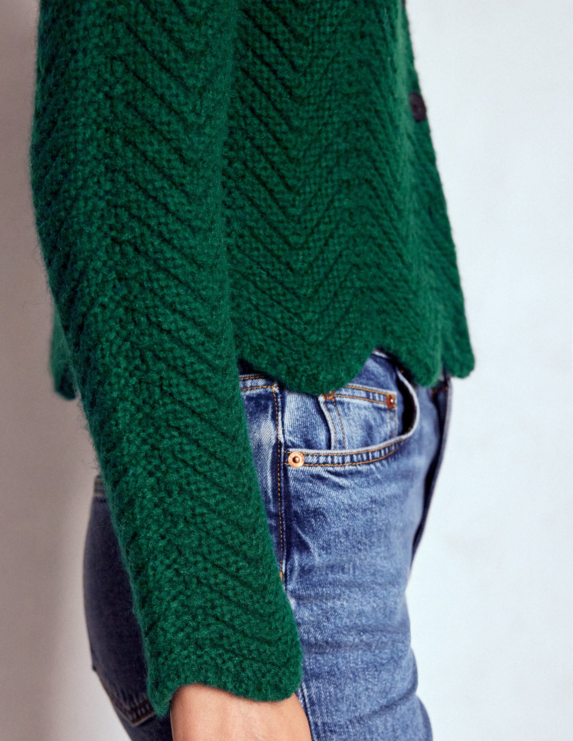Chunky Chevron Knitted Jacket-Emerald Night - Image 5