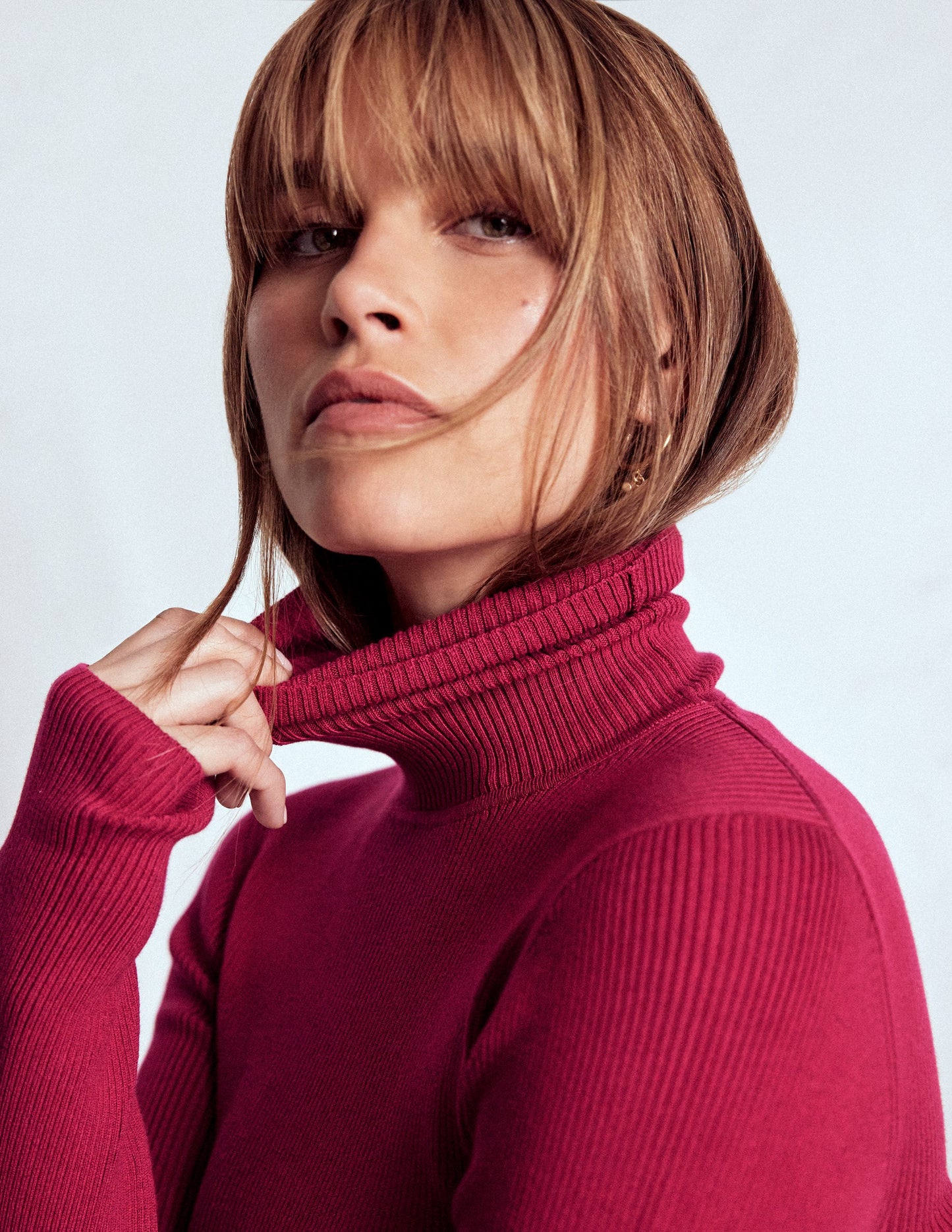 Emilia Cotton Roll Neck Jumper-Bright Cherry