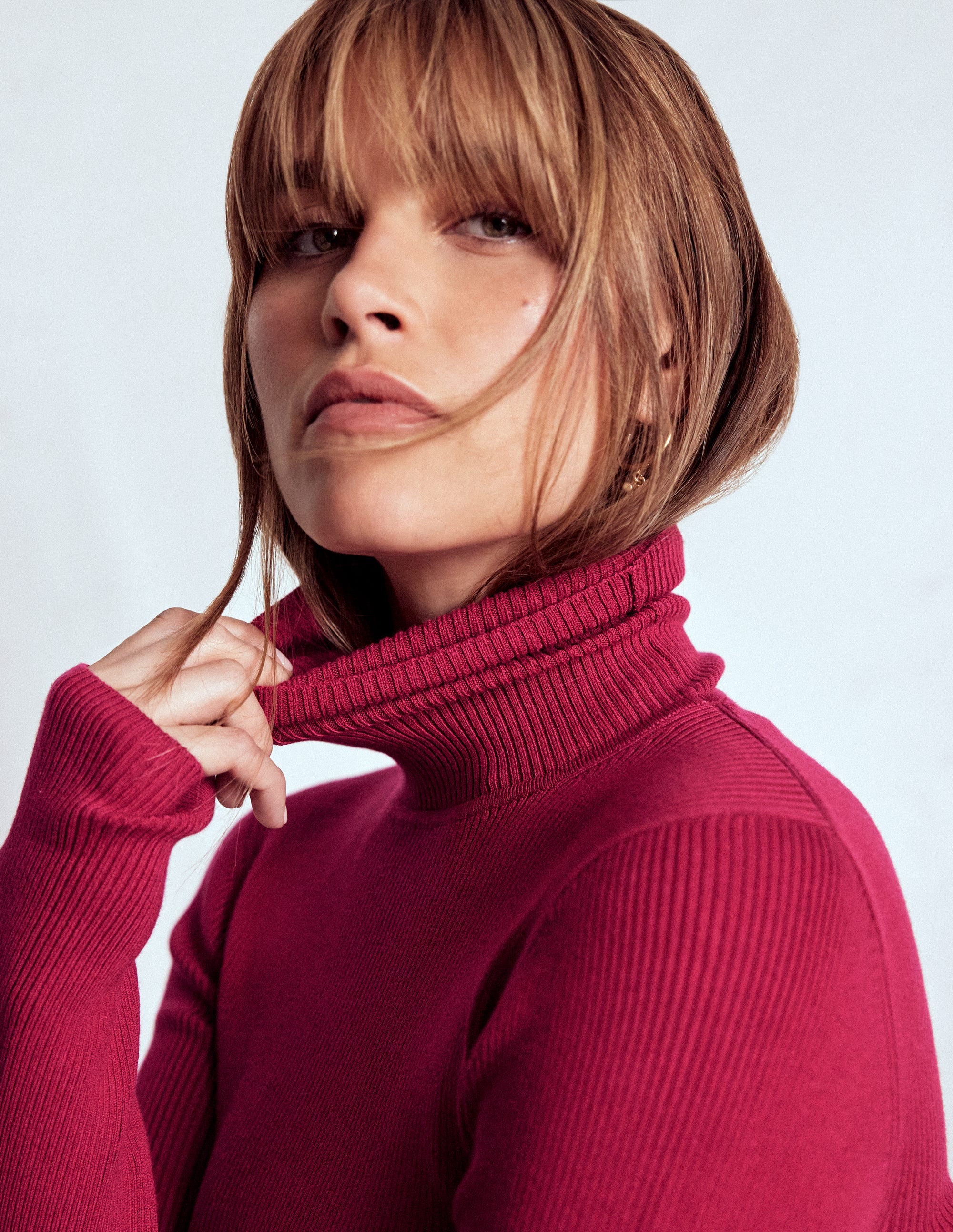 Emilia Cotton Roll Neck Jumper-Bright Cherry - Image 1