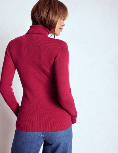 Emilia Cotton Roll Neck Jumper-Bright Cherry-2