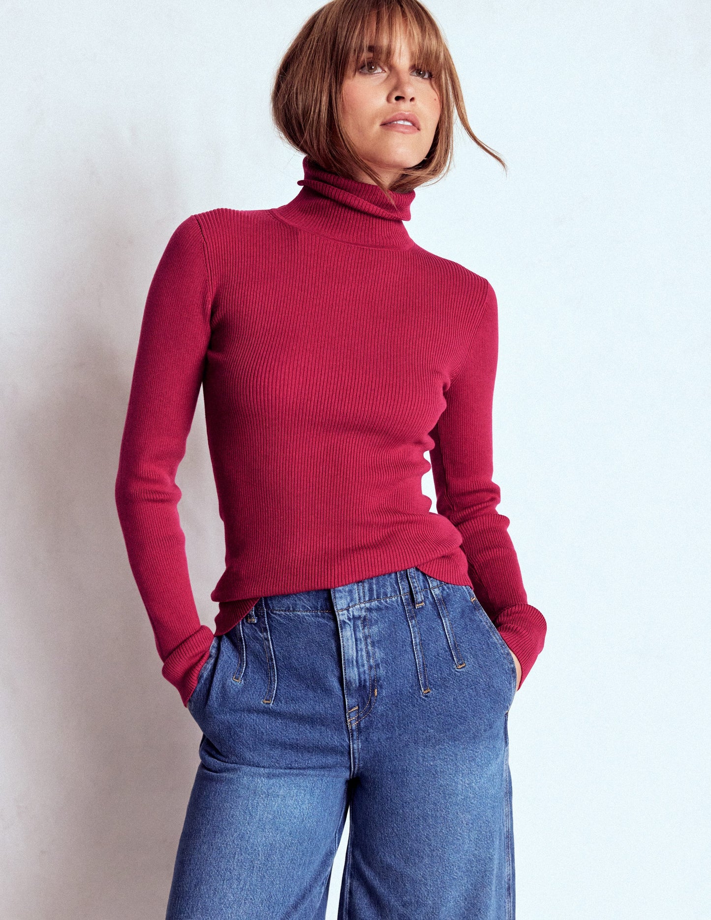 Emilia Cotton Roll Neck Jumper-Bright Cherry
