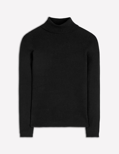 Emilia Cotton Roll Neck Jumper-Black-5