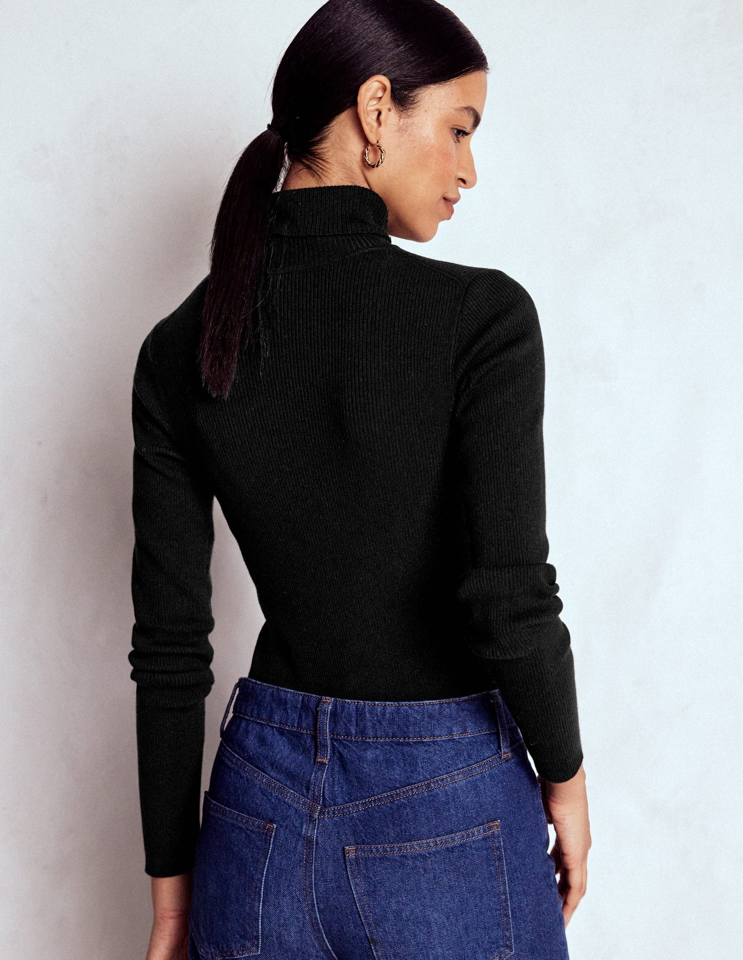 Emilia Cotton Roll Neck Jumper-Black