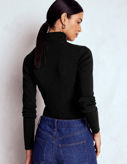 Emilia Cotton Roll Neck Jumper-Black-3