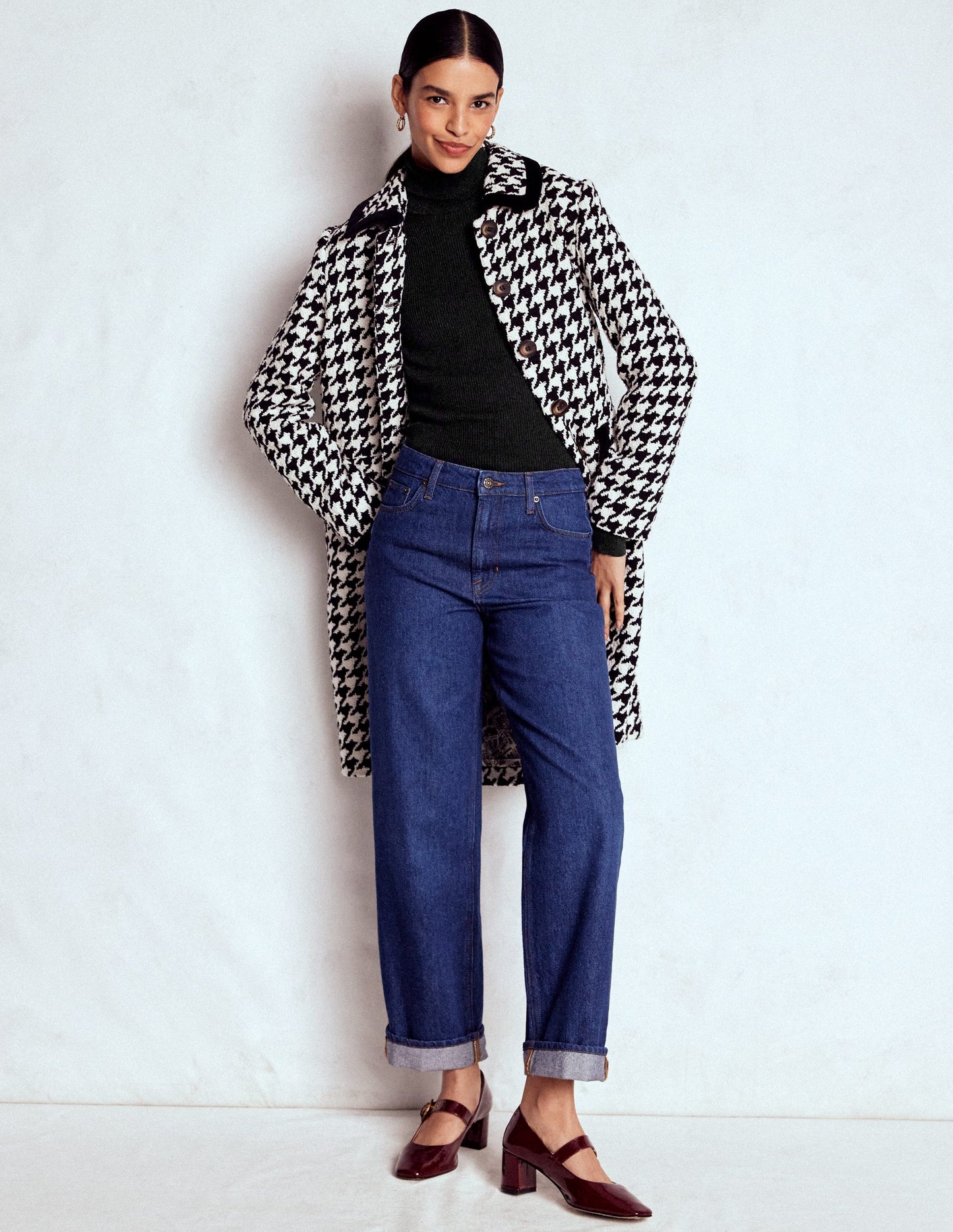 Emilia Cotton Roll Neck Jumper-Black