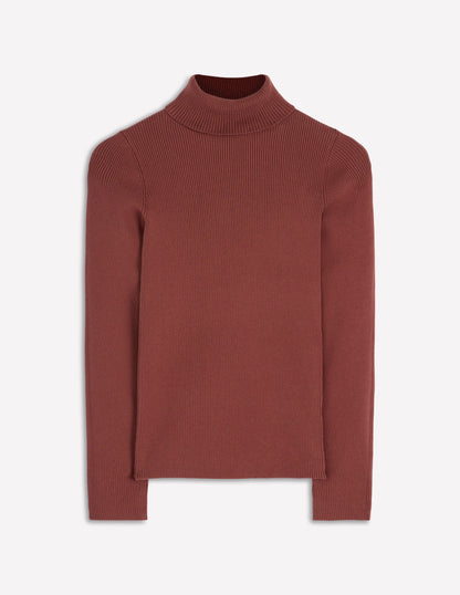 Emilia Cotton Roll Neck Jumper-Hot Chocolate Brown-5