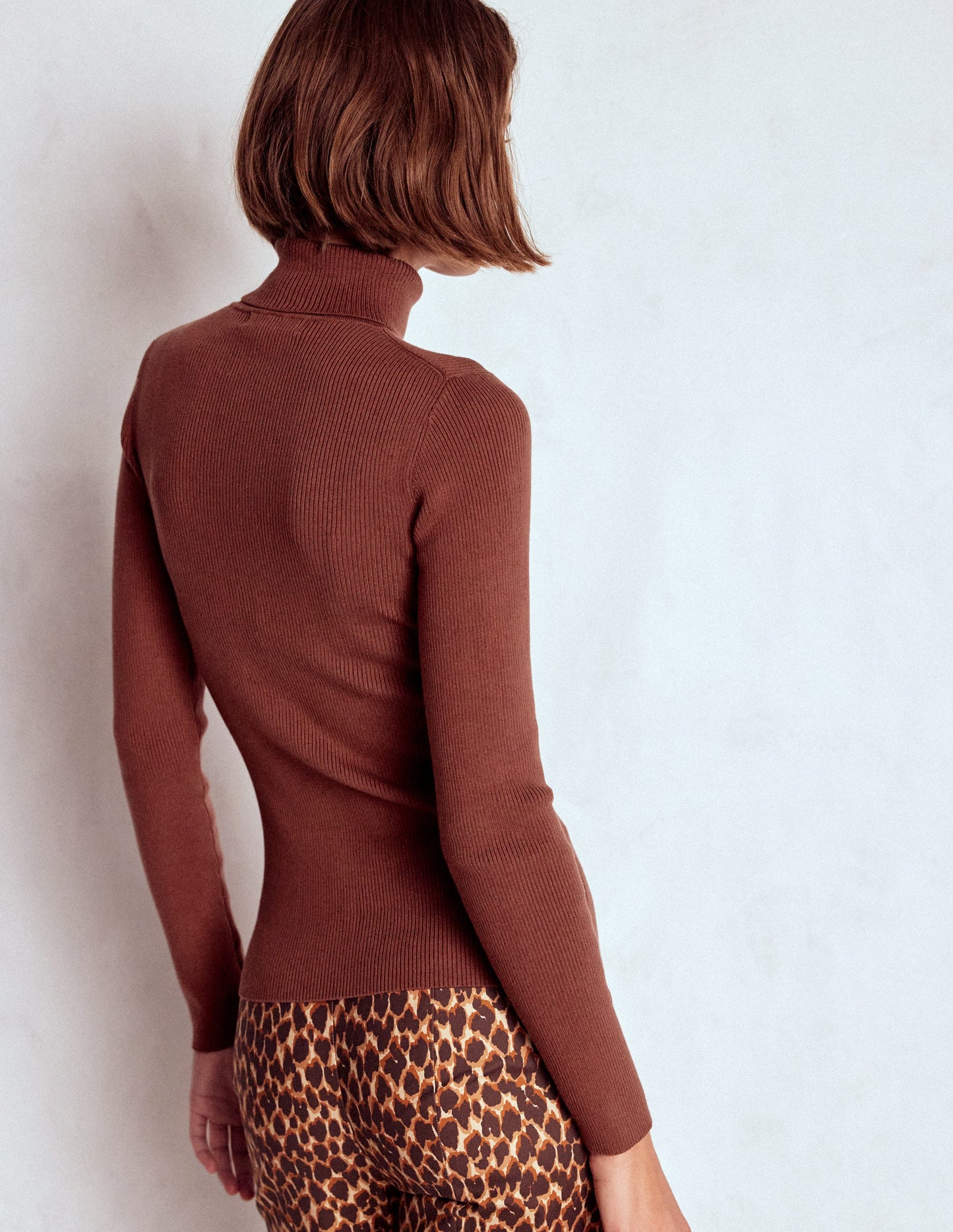 Emilia Cotton Roll Neck Jumper-Hot Chocolate Brown