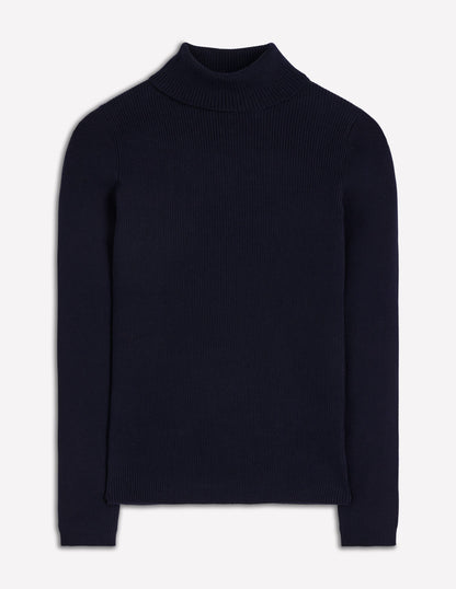 Emilia Cotton Roll Neck Jumper-Navy-6
