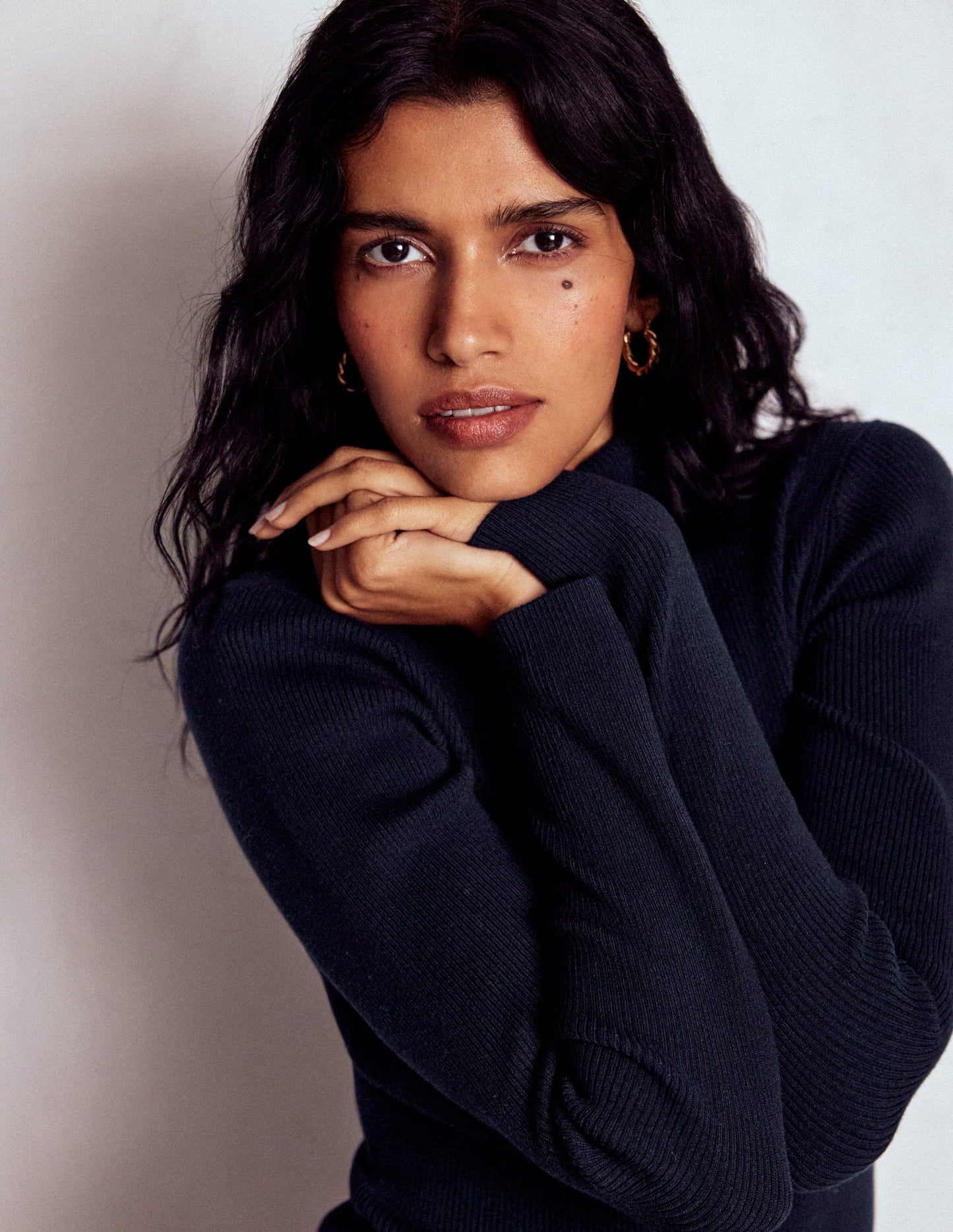 Emilia Cotton Roll Neck Jumper-Navy