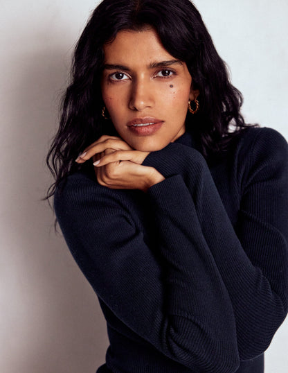 Emilia Cotton Roll Neck Jumper-Navy-2