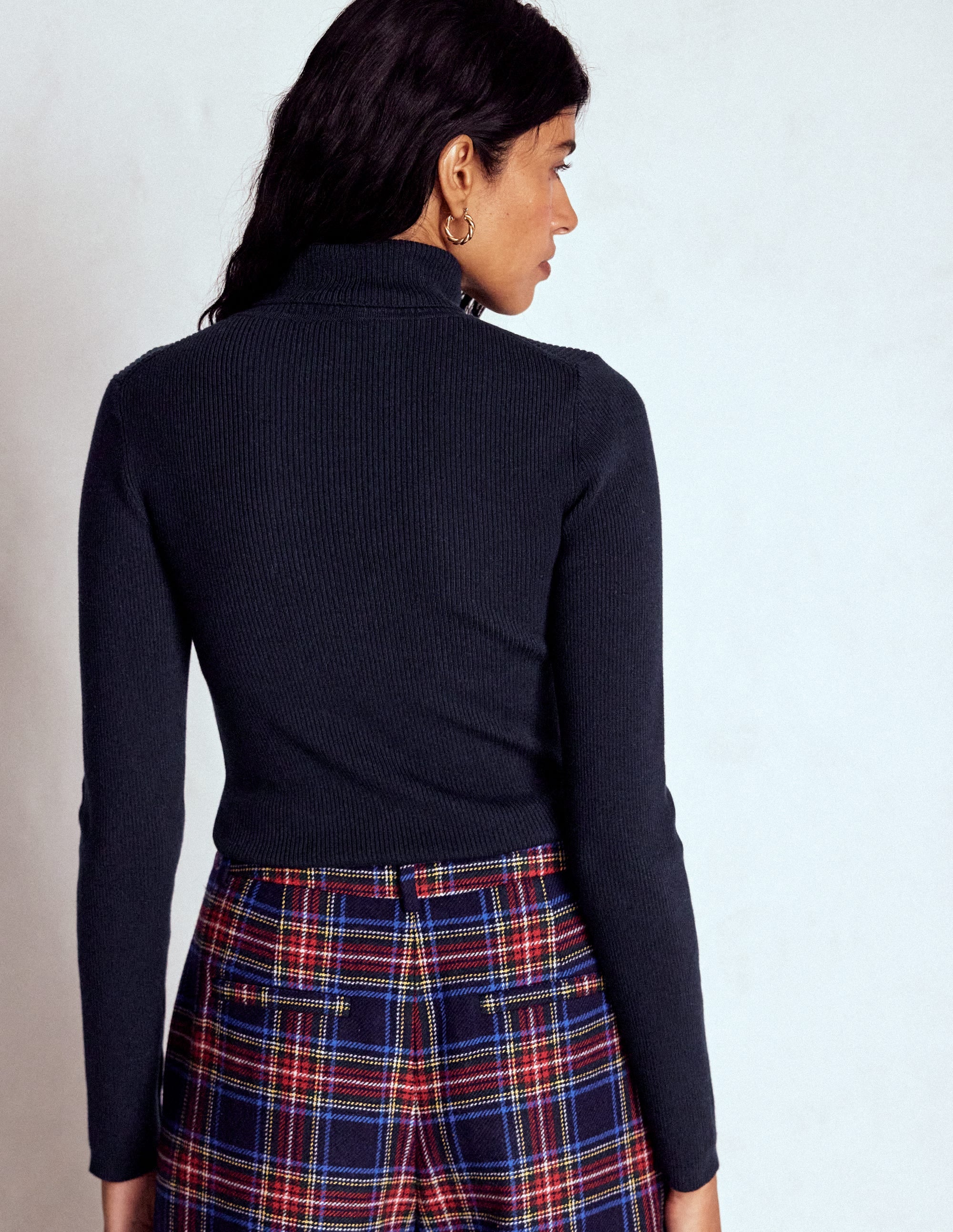 Emilia Cotton Roll Neck Jumper-Navy - Image 3