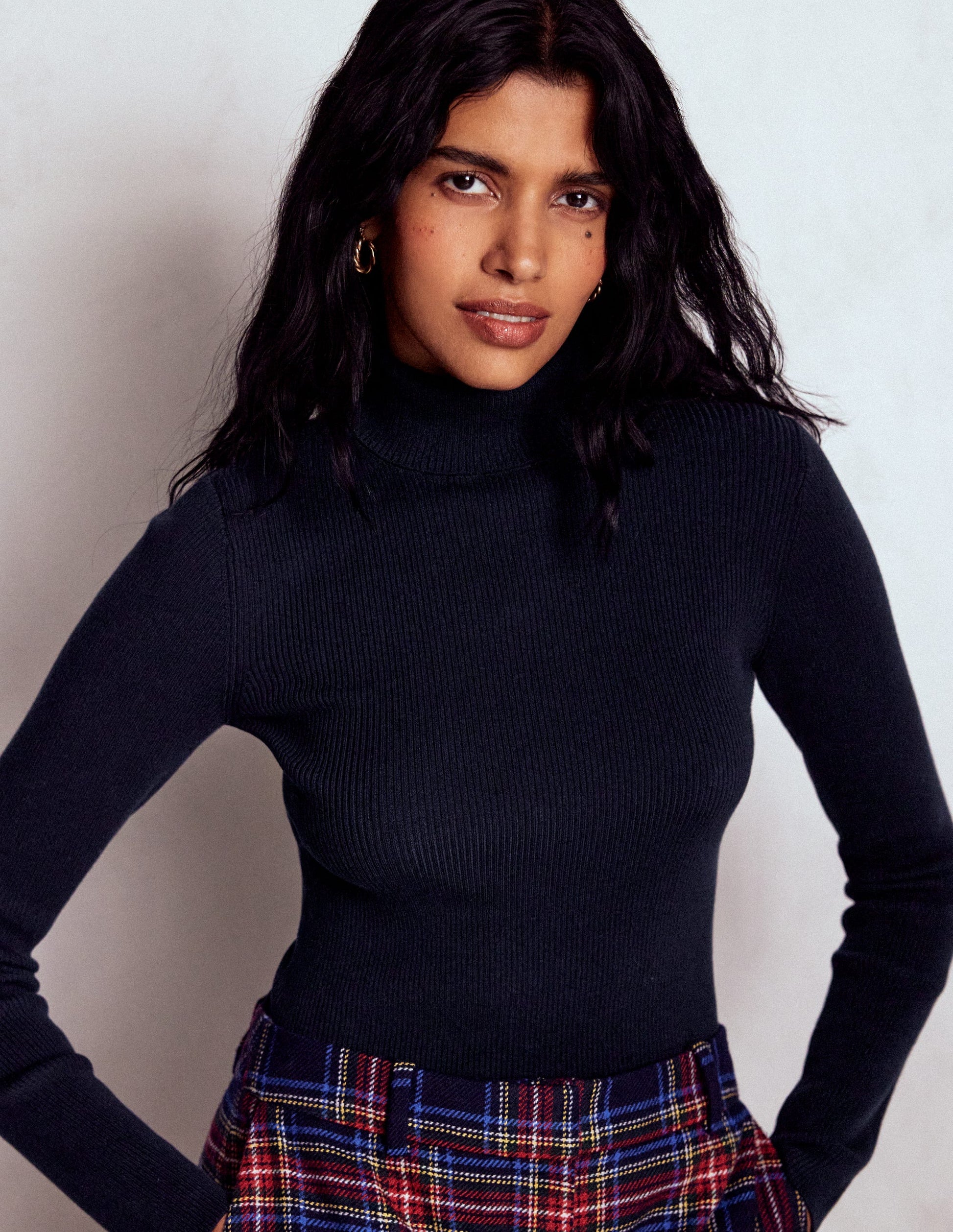 Emilia Cotton Roll Neck Jumper-Navy Boden UK - Main Image