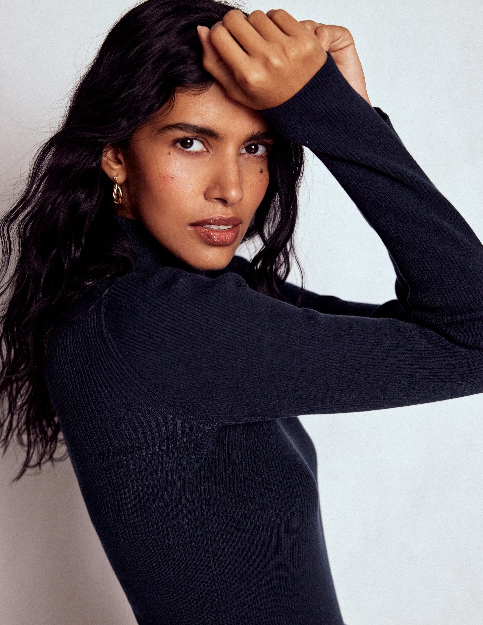 Emilia Cotton Roll Neck Jumper-Navy - Image 5