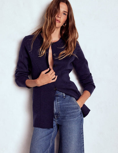 Joanna Fitted Knitted Jacket-Navy-1