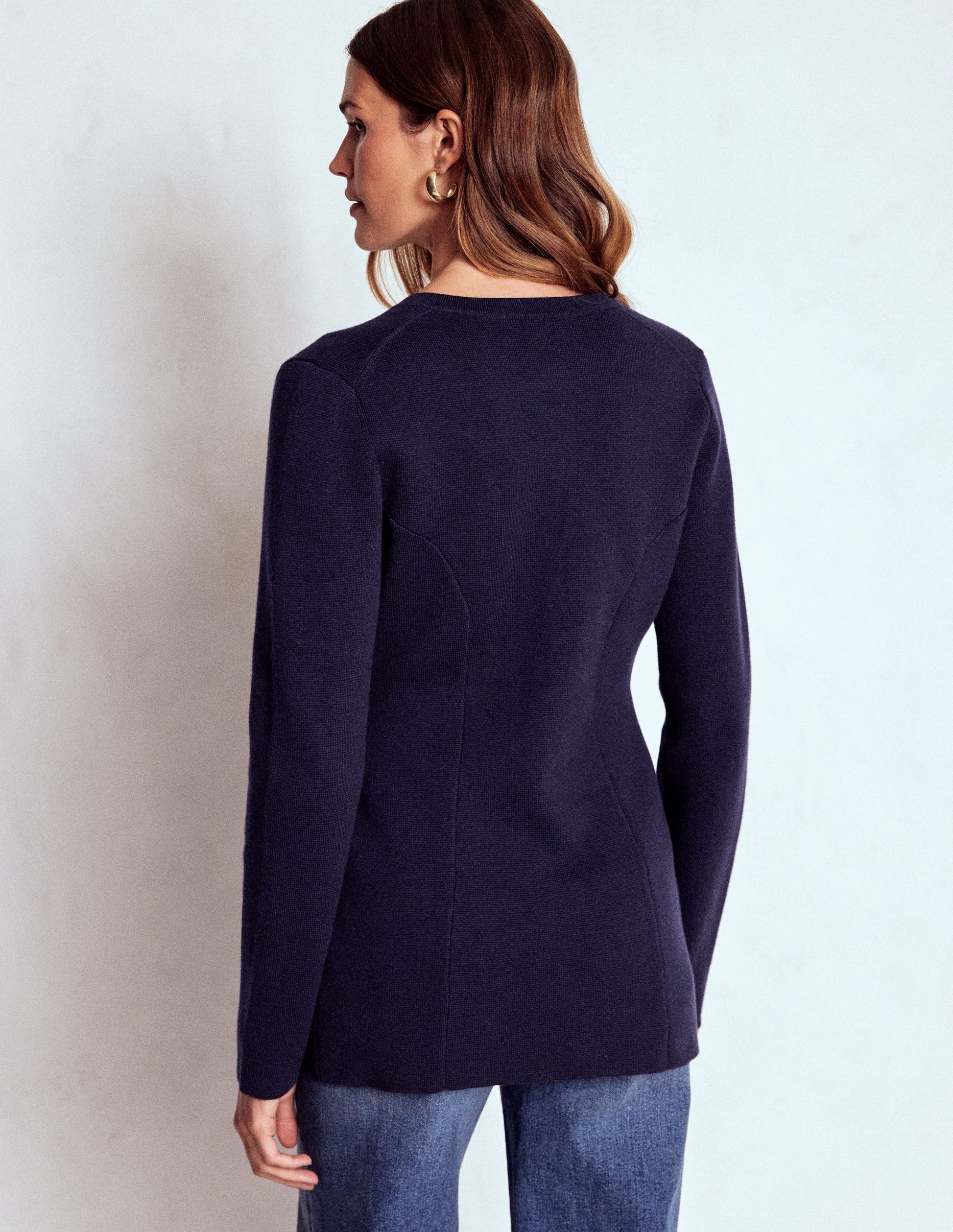 Joanna Fitted Knitted Jacket-Navy-3