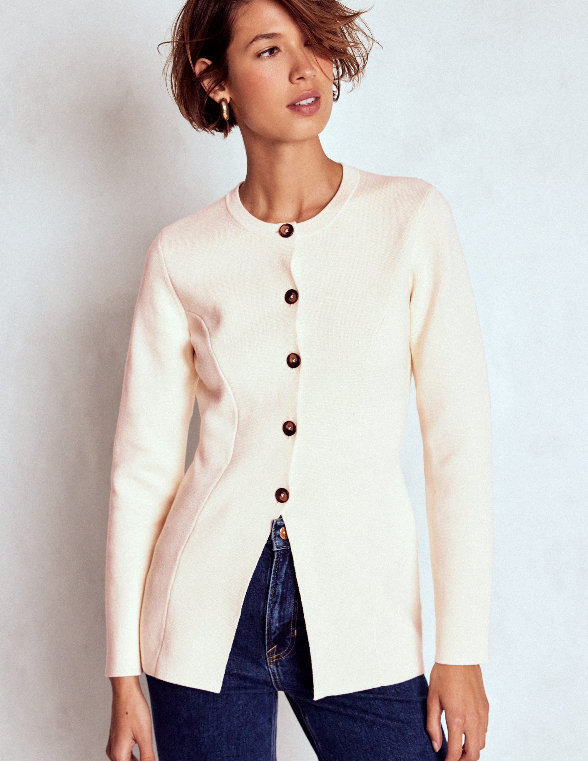 Joanna Fitted Knitted Jacket-Warm Ivory - Image 5
