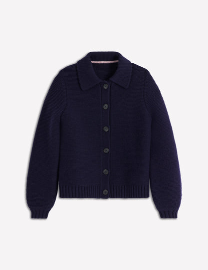Chunky Collar Knitted Jacket-Navy-5