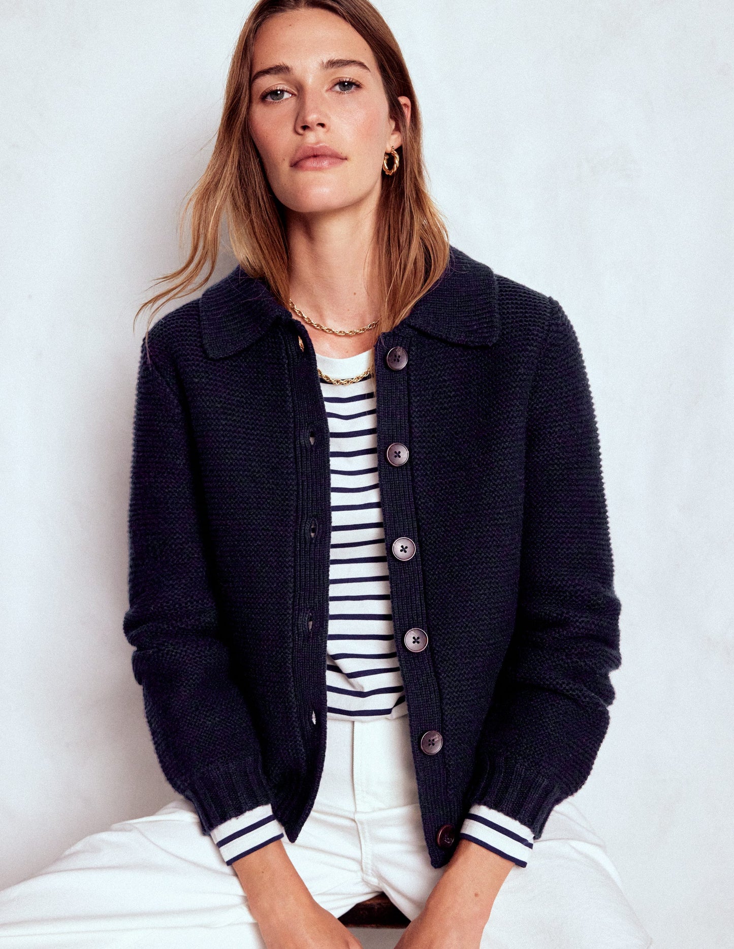 Chunky Collar Knitted Jacket-Navy