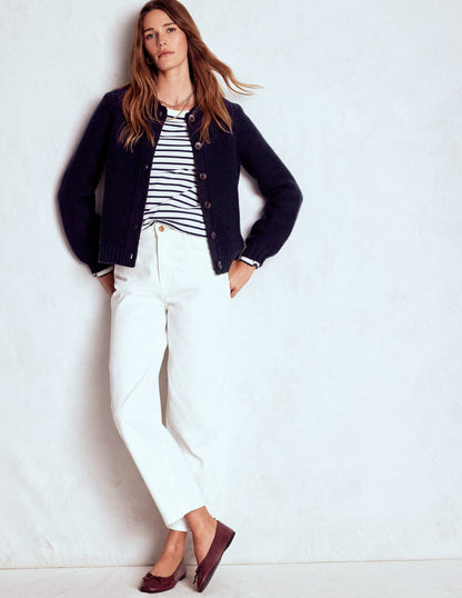 Chunky Collar Knitted Jacket-Navy-4