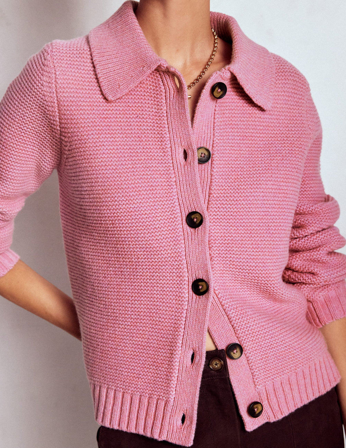 Chunky Collar Knitted Jacket-Blush Pink - Image 3