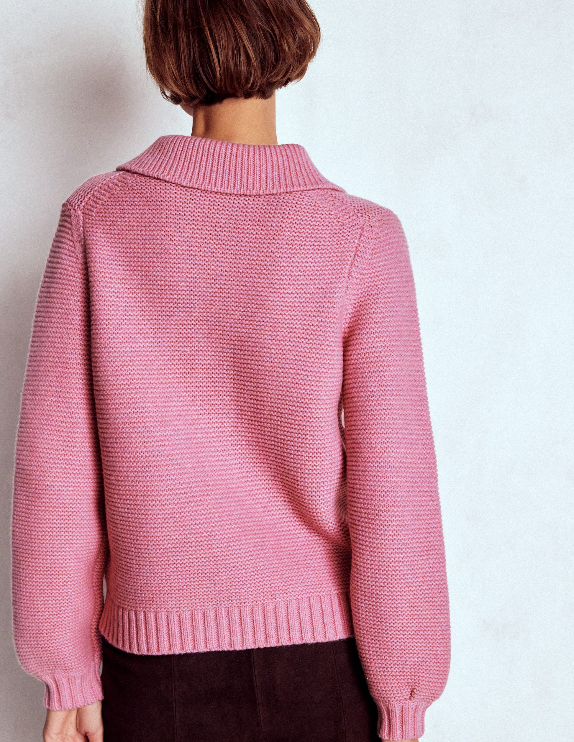 Chunky Collar Knitted Jacket-Blush Pink-3