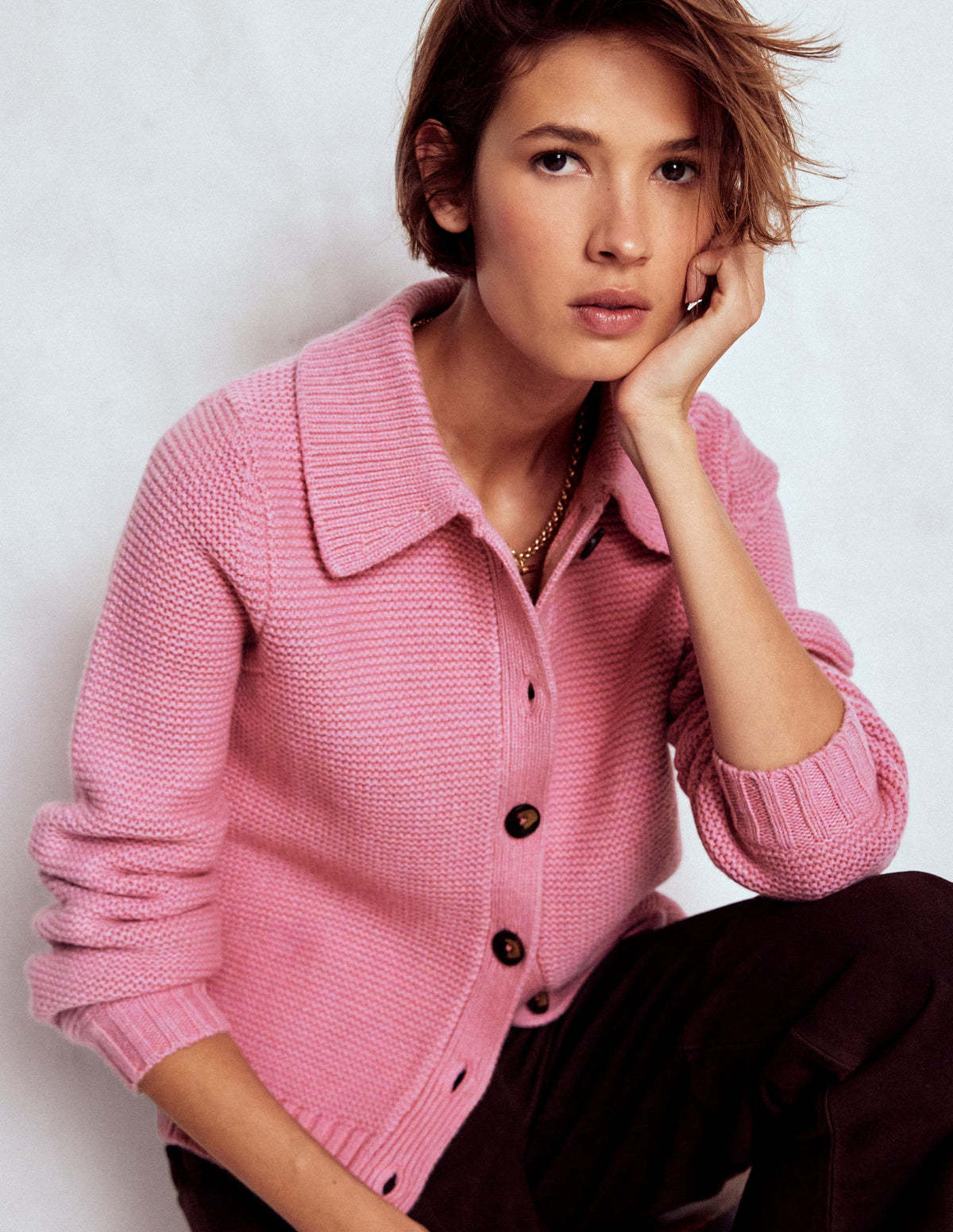 Chunky Collar Knitted Jacket-Blush Pink - Image 5